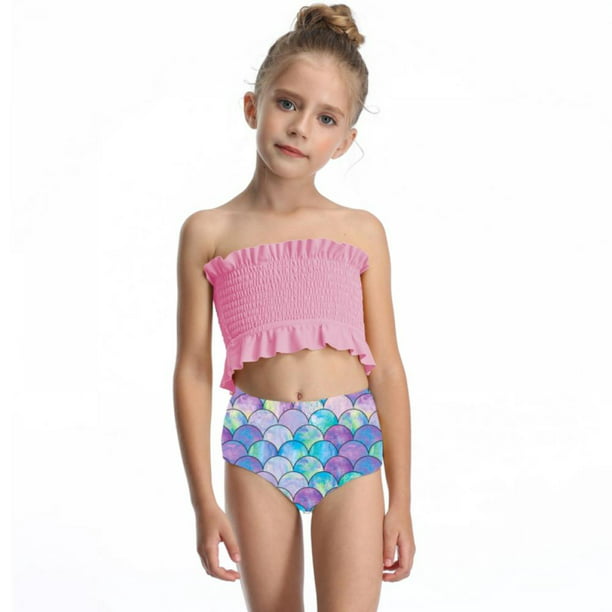 Baby Girls Swimsuit Ruffle Baby Bathing Suits Two Piece Infant Mermaid Bikini for Toddler Beach Swimming